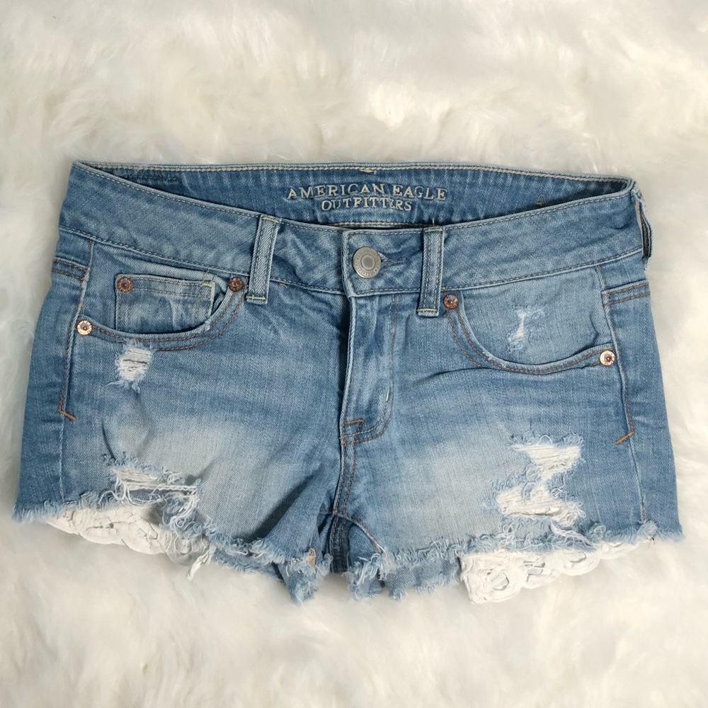 Lace Pocket Shortie Jean Shorts